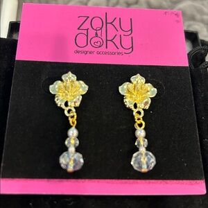 Aurora Borealis Crystal with Gold Floral Earrings-NWT
